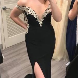 Black and gold prom dress